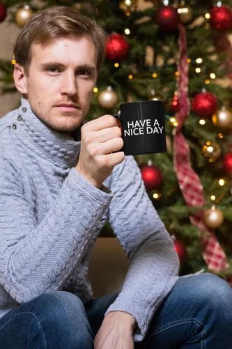 Vista 4 de Divertida taza de café para hombres y mujeres - Taza Have A Nice Day con dedo medio en el fondo Divertidos regalos de broma de elefante blanco