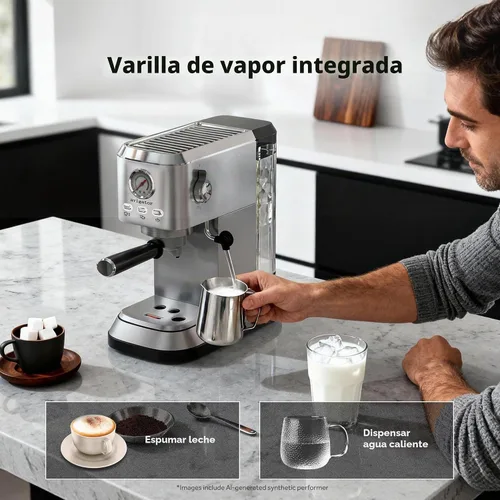 Vista 6 de Máquina de café expreso de 20 bares, cafetera compacta con espumador de leche, cafetera espresso con tanque de agua extraíble de 50 onzas