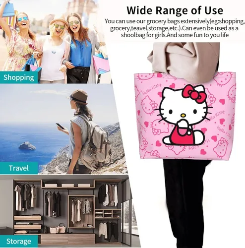 Vista 8 de Bolso de mano Kawaii rosa con gato para mujer, lindo bolso de hombro grande, bolso cruzado para el trabajo, viajes, compras