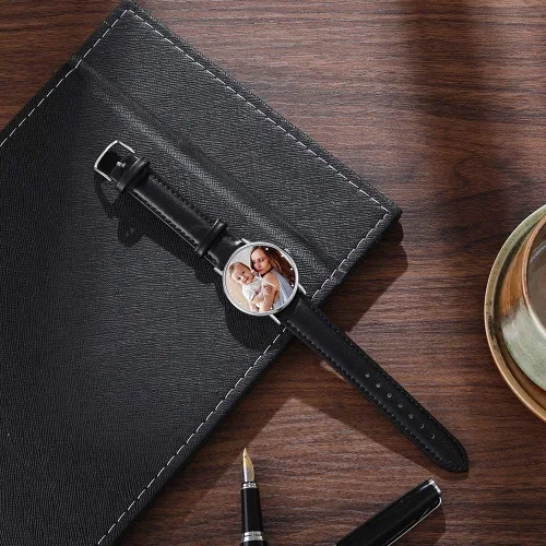 Vista 5 de Lovejewelry Relojes con foto personalizados para hombres y mujeres, correa de cuero, reloj de pulsera personalizado con cualquier nombre