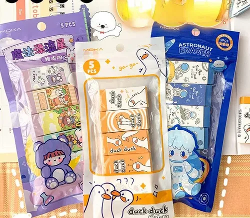Vista 5 de 5 unidades de borradores para lápices estéticos japoneses kawaii suaves borradores de dibujos animados kawaii de animales de dibujos animados lindos