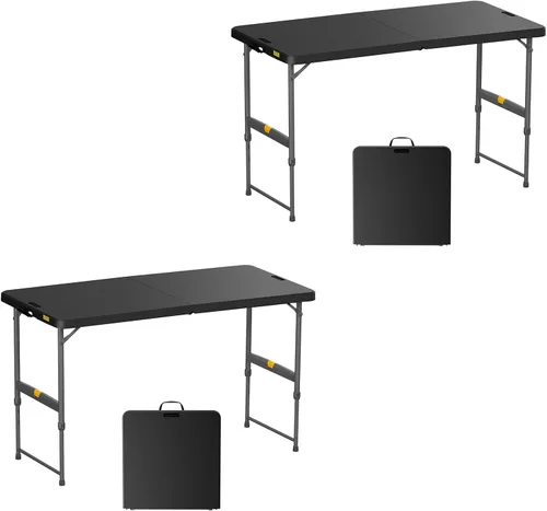 Vista 13 de FanttikOutdoor Folding Table 4 Foot Quick Adjust Portable Plastic 4 Heights Granito blanco