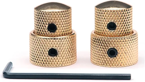 Vista 6 de Juego de 2 perillas de control apiladas concéntricas duales de guitarra con llave de repuesto para guitarra eléctrica y bajo (negro)