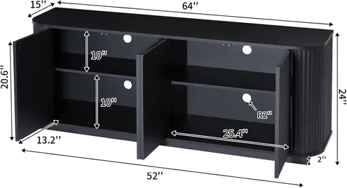Vista 2 de LKTART Aparador de 64 pulgadas con almacenamiento, armario de almacenamiento de madera acanalada, aparador Credenza con estantes ajustables, resorte
