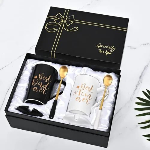 Vista 8 de YHRJWN Los mejores regalos para mamá y papá, Tazas para mamá y papá, Mejor taza de café para padres, Regalos de Navidad para padres de hija e hijo