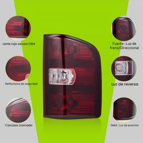 Vista 5 de Luces traseras compatibles con Chevy Silverado 1500 2500 HD 3500 HD 2007-2013 GMC Sierra 2500 HD 2012-2014 Luces traseras sin arnés de cableado Rojo