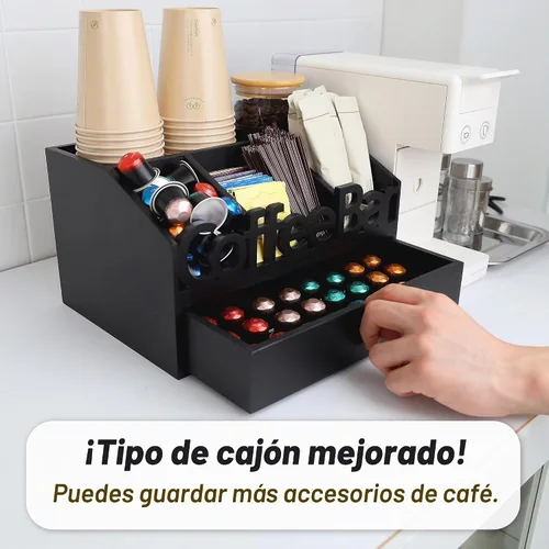 Vista 2 de Organizador de Barra de Café para Encimera - Estación Organizadora de Café de Madera, Organizador de Estación de Café para el Hogar & la Oficina