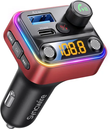 Vista 10 de Syncwire Bluetooth 5.4 Transmisor FM Adaptador para Coche 42W [Interruptor de Luz] [Micrófono Dual Más Potente] [Sonido de Graves HiFi]
