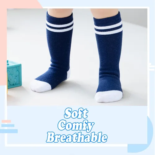 Vista 3 de Calcetines altos hasta la rodilla para bebé calcetines de tubo antideslizantes 5 pares de calcetines de agarre atlético niños y niñas