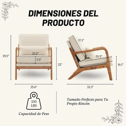 Vista 2 de Karl home Silla de lectura Mid-Century Modern Accent color beige Lino Beige