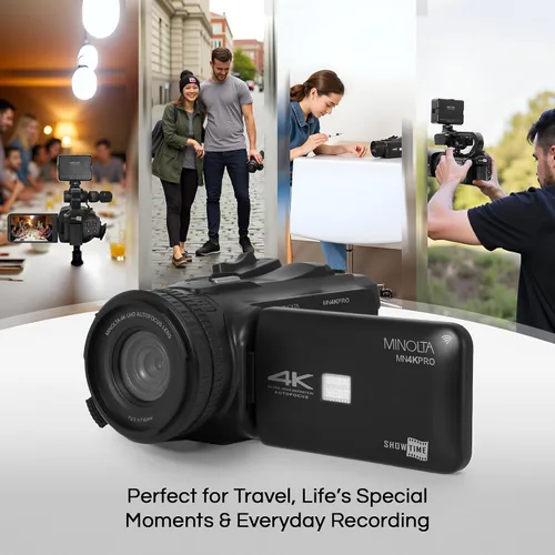 Vista 5 de Minolta Cámara de video de enfoque automático de 64 MP con micrófono y luz de video, pantalla táctil de 4 pulgadas, video 4K Ultra HD, zoom digital