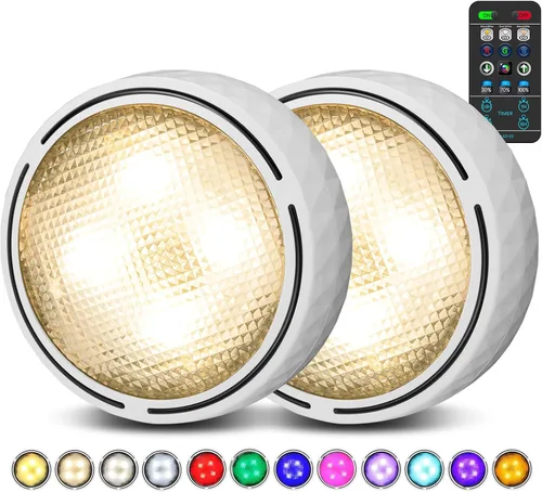 Vista 7 de TECOMLIGHT Luces de disco con control remoto, iluminación inalámbrica para debajo del gabinete, funciona con pilas, luces de empuje para cocina