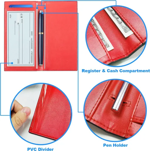 Vista 5 de CASMONAL Funda de cuero vegano para chequera para hombres y mujeres con bloqueo RFID
