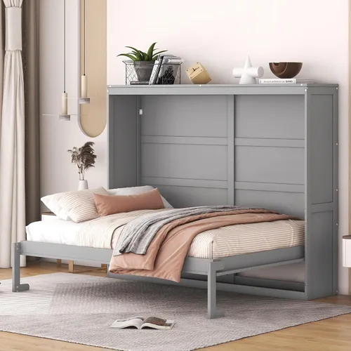 Vista 28 de Baúl móvil Murphy de tamaño Queen con módulo USB integrado de doble alimentación/USB, armario moderno y tradicional de madera maciza con cajón Gris-A