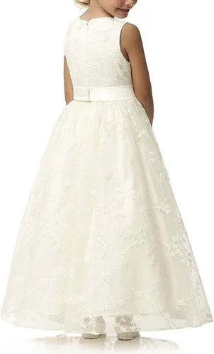Vista 2 de A line Wedding Pageant Lace Flower Girl Dress with Belt