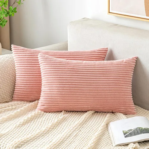 Vista 42 de EMEMA Fundas de Cojines Decorativos de Pana Suave a Rayas Cuadradas, Fundas de Almohadas de Primavera para Sofá, Dormitorio, Silla, Automóvil 16 x