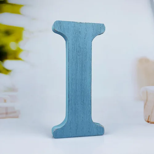 Vista 17 de Letras de madera azul rústica de 6 pulgadas, letras de madera sin terminar para pared, letras decorativas azules retro de pie, decoración de tablero