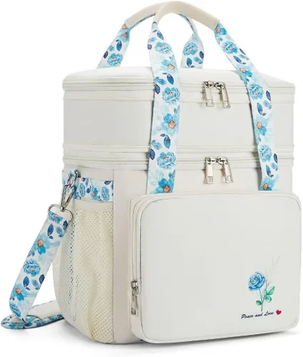 Vista 9 de HSHRICH Lonchera aislada para mujeres/hombres, doble compartimento, impermeable, reutilizable, grande, para adultos, bolsa enfriadora de gran