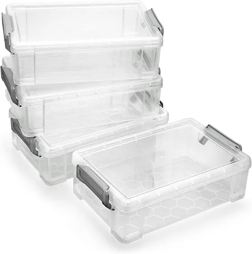 Vista 8 de BTSKY Paquete de 4 cajas de lápices de plástico extra grandes, apilables, translúcidas transparentes, juego de cajas de crayón, organizador de Negro