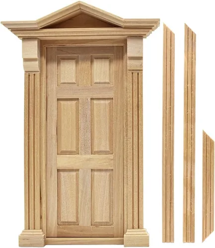 Vista 12 de Puerta de casa de muñecas iLAND a escala 1:12, accesorios de casa de muñecas de puerta en miniatura con patrón tallado y paneles de celosía 3D que