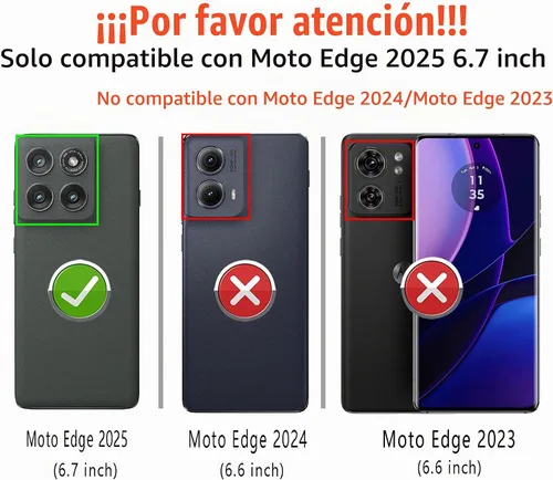 Vista 2 de Funda para Motorola Moto Edge 2025 con 1 protector de pantalla HD y cubierta para cámara deslizante [grado militar], funda protectora resistente a
