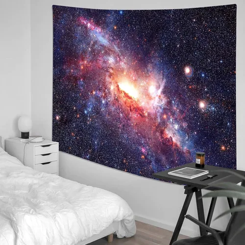 Vista 4 de Pósteres de luz negra para adultos, tapiz de luz negra galaxia, tapiz de pared espacial con estrellas moradas, tapiz reactivo a los rayos UV