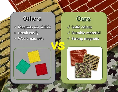 Vista 7 de Bloques de Construcción de Azulejos Magnéticos con Base de Campo de Batalla Militar - Juego con Temática de Guerra del Ejército para Construcción