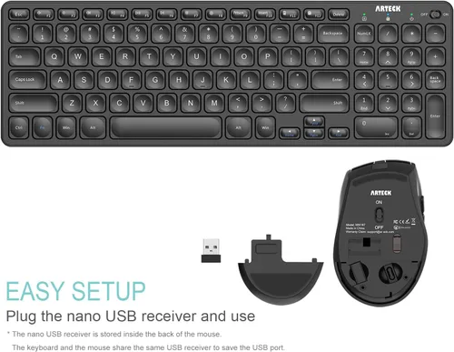 Vista 4 de Arteck Combo de teclado y mouse inalámbricos USB de 2.4G, teclado compacto ultra delgado y mouse ergonómico para computadora, computadora