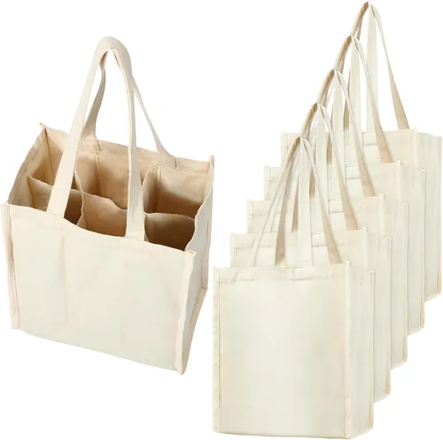 Vista 8 de Berlune 3 piezas de bolsa de vino reutilizable de 6 botellas con divisor de lona, lavable, portátil, bolsa de transporte de vino resistente