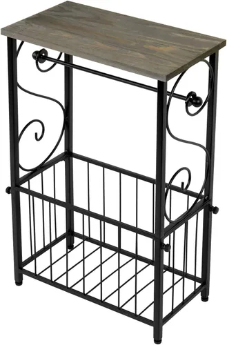 Vista 5 de MyGift Soporte para rollo de papel higiénico y estante organizador de revistas con estante de exhibición de madera maciza gris, almacenamiento