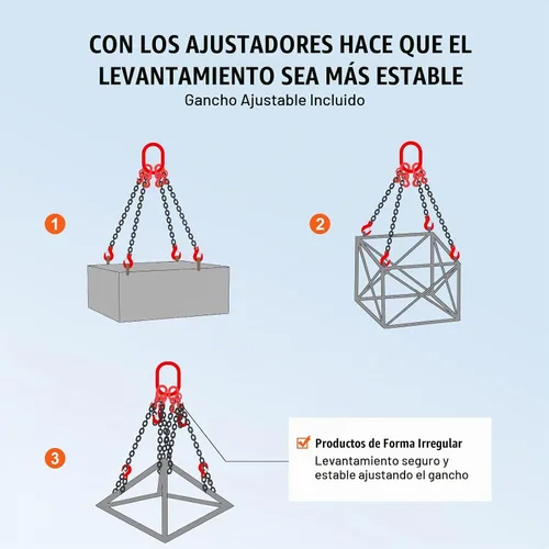 Vista 4 de VEVOR Eslinga de cadena, cadenas de elevación de 1/4 pulgada x 5 pies con ganchos, polipasto de cadena de motor G80, eslinga de elevación de 6600