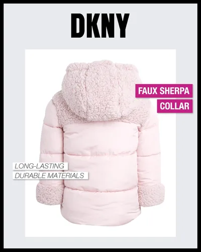Vista 6 de DKNY Baby Girls' Winter Jacket - Fleece Lined Quilted Bubble Puffer Parka Coat (12M-4T)