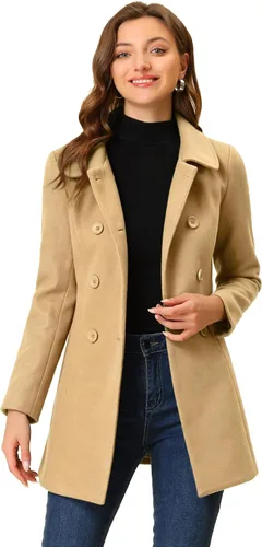 Vista 23 de Allegra K Abrigo Largo De Invierno Con Cuello Peter Pan Y Doble Botonadura Para Mujer Beige