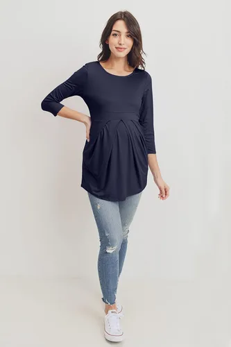 Vista 25 de LaClef - Blusa de maternidad para mujer, cuello redondo, manga 3/4, plisada al frente, estilo peplum