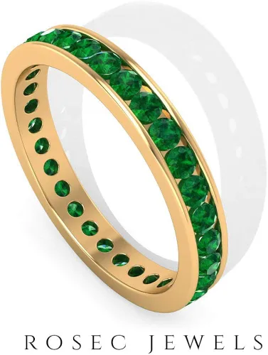 Vista 8 de 1.50 Cttw Natural Emerald Full Eternity Band Ring in Channel Set (May Birthstone, AAA Quality), 14K Solid Gold