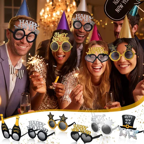 Vista 2 de Sratte 40 lentes de plástico para fiesta de Año Nuevo 2025, lentes de fiesta de Año Nuevo, suministros de accesorios de fotos para adultos, fiesta