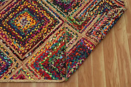 Vista 64 de Natural Jute Collection - Alfombra rectangular de 2 x 3 pies, alfombra de yute trenzada a cuadros multicolor de 0.27 pulgadas de grosor, ideal