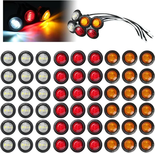 Vista 16 de TMH 30 piezas 3/4 pulgadas 10 luces ámbar + 10 luces rojas + 10 luces blancas, 3 LED, luces indicadoras de despeje, luces marcadoras laterales, mini
