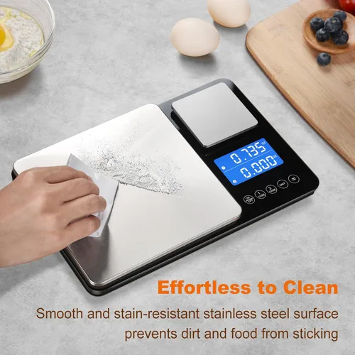 Vista 14 de KUAIVO Báscula de cocina de doble plataforma de 0.001 oz/33 libras, peso digital, gramos y onzas, báscula de cocina de dos precisiones para pan