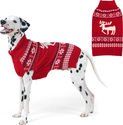 Vista 9 de KYEESE Suéter de Navidad para Perro, Suéter Cálido de Cuello de Tortuga para Perros Pequeños Macho y Hembra con Patrón de Copo de Nieve y Reno, Ropa