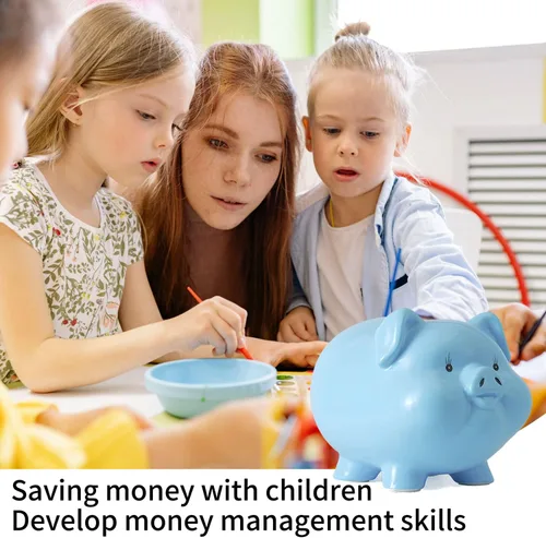 Vista 5 de Alcancía de cerdo de cerámica para niños, banco de dinero para adultos, Gilrs Alcancias de Dinero para adultos niños, banco de monedas, decoración