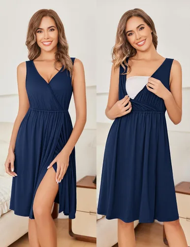 Vista 3 de Ekouaer Conjunto de bata y bata de maternidad para mujer, camisón de lactancia para el parto, ropa de embarazo, S-XXL