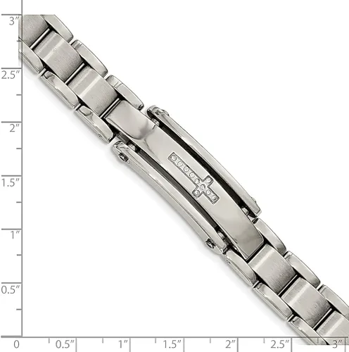 Vista 5 de ICE CARATS Pulsera de acero inoxidable con circonita cúbica y cruz de 9 pulgadas, pulsera de identificación contemporánea religiosa para hombres