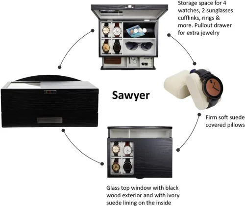 Vista 9 de Executive SAWYER - Organizador de caja de almacenamiento de madera negra para hombre (negro)