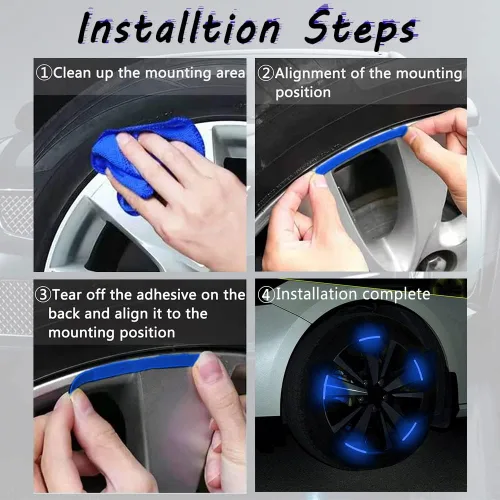 Vista 4 de 20 piezas de calcomanías reflectantes decorativas para ruedas de coche, cinta adhesiva de advertencia de seguridad nocturna, calcomanías