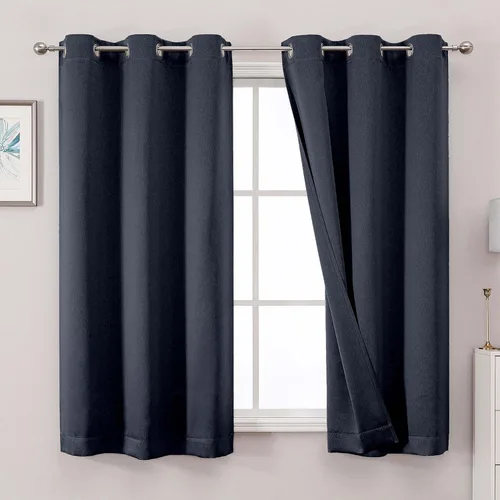 Vista 20 de OWENIE Cortinas 100% opacas de 63 pulgadas de largo, 2 paneles para dormitorio, sala de estar, cortinas superiores con ojales con aislamiento Negro