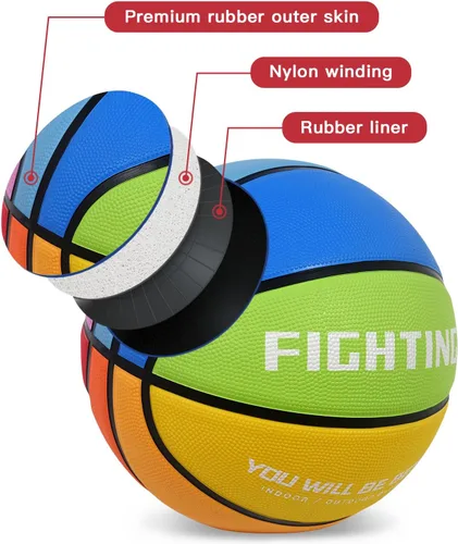 Vista 8 de Baloncesto de Combate para Niños y Jóvenes Tamaño 4 Baloncesto Colorido de 25.5" Diseño de Arcoíris Vibrante Goma Premium Engrosada Resistente al