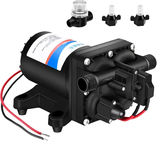 Vista 13 de YOUNGTREE Bomba de diafragma de agua de 12 V CC, 3.5 GPM, 45 PSI, bomba de presión de agua dulce autocebante de 12 voltios con interruptor