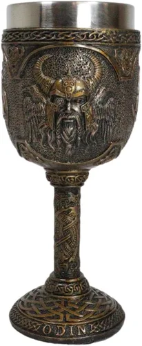 Vista 2 de Ebros Mitología nórdica Viking Alfather Odin God Of Asgard 7oz resina copa de vino cáliz con forro de acero inoxidable regla asgardiana Thor Loki