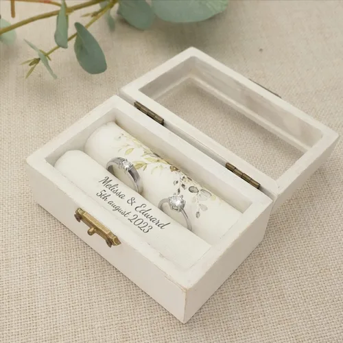Vista 2 de Caja de anillo de boda personalizada, caja de anillo de boda, caja de anillo de ceremonia de boda personalizada, caja de anillo de compromiso, caja
